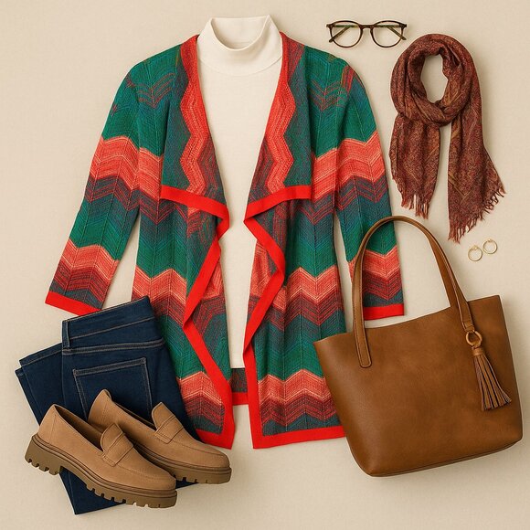 ✨ Multiples Chevron Open-Front Cardigan Sweater – Size Small ✨ - Picture 3 of 15